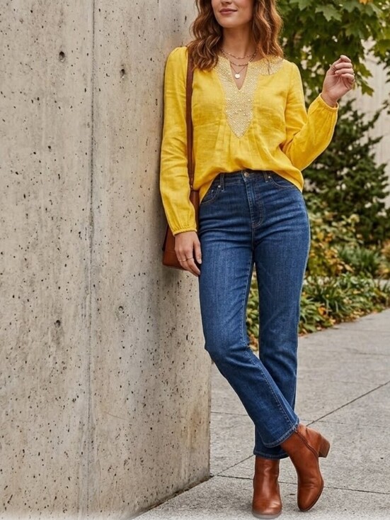 Lafayette 148 New York Tops - LAFAYETTE 148 Yellow Embroidered Women's Blouse Linen 100% Size 2P